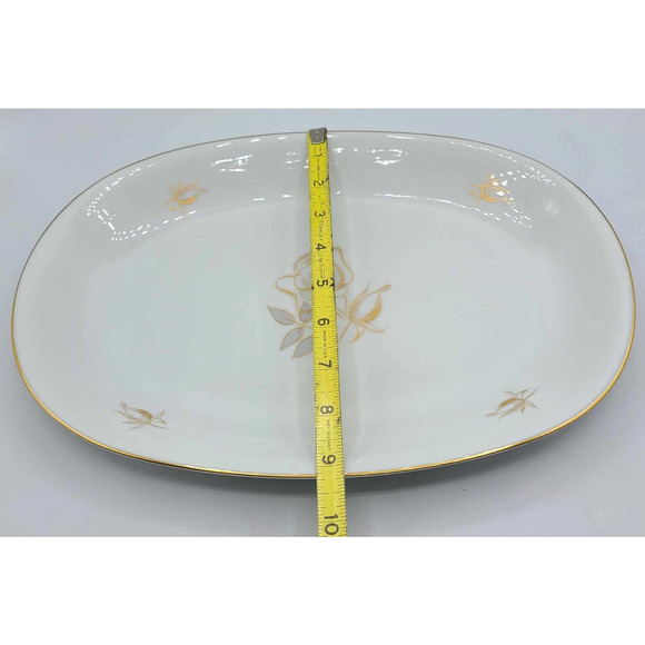 Vintage KPM Krister Germany 12 3/4" Oval Serving Platter. Gold Rose Design - Picture 6 of 7